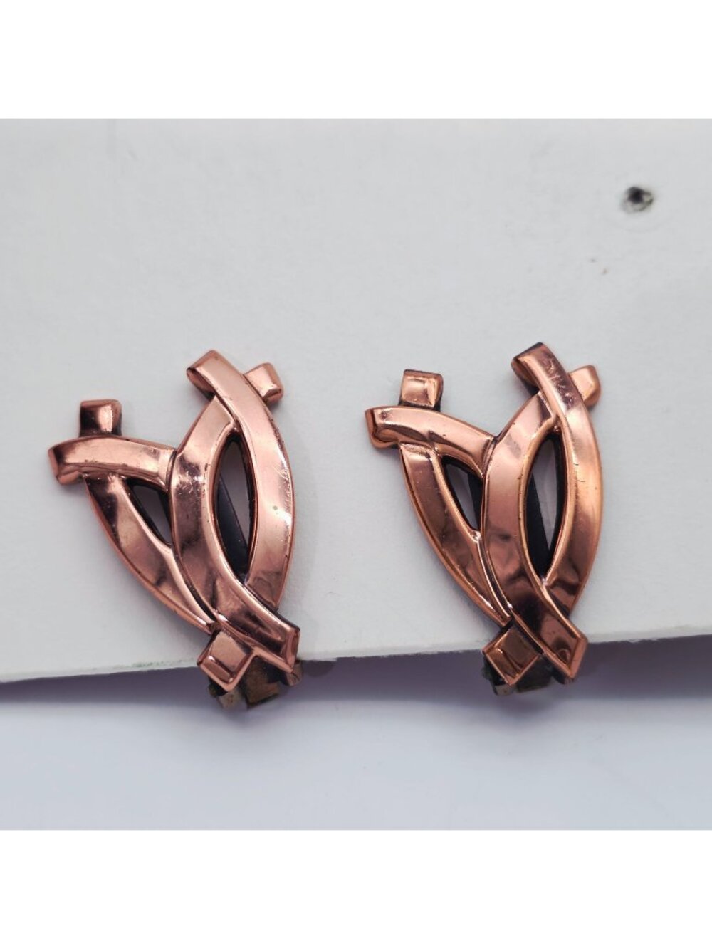 Vintage Renoir Copper Clip-On Earrings With Modernist Design 1"